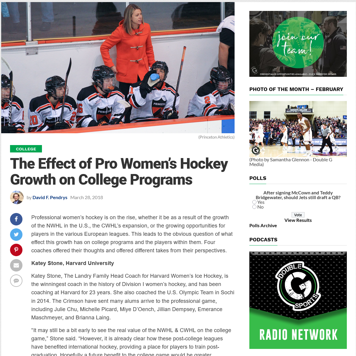 Screenshot of an article on Double G Sports