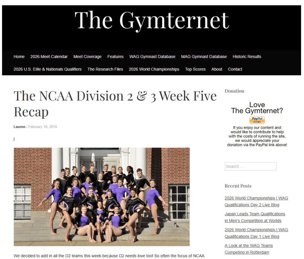 Screenshot of The Gymternet site.